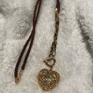 Fashion Heart Pendant w/ Brown String Chain
